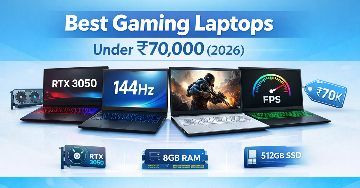 Best Gaming Laptops Under ₹70,000 in India 2026 comparison featuring RTX 3050 budget gaming laptops