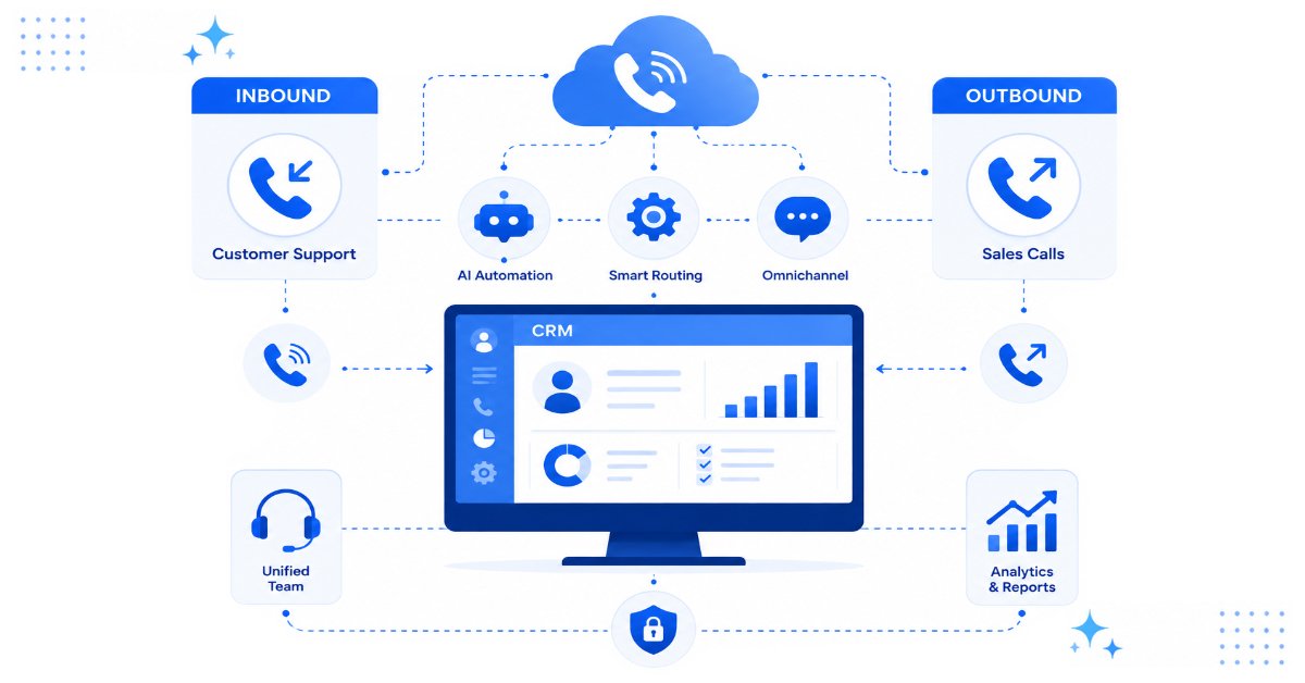 hybrid-call-center-model Hybrid call center handling inbound and outbound communication