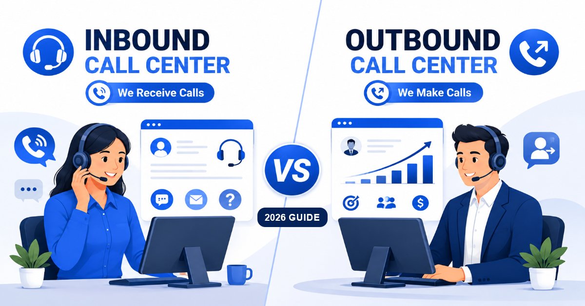 Inbound vs Outbound Call Center comparison illustration
